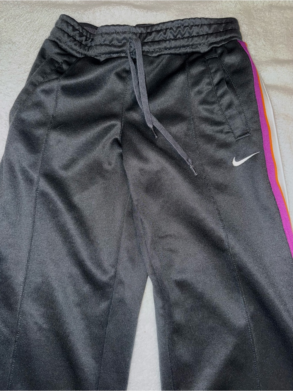 Nike Wide Leg Black Joggers with Pink and Orange Side Stripes, size M